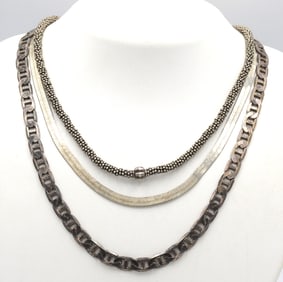 Group lot of  Vintage 925 sterling silver 3 necklaces