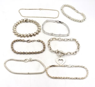 Group lot of 8 Vintage 925 sterling silver bracelets