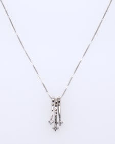 Beautiful White Gold 3 Bar Drop Diamond Dangle Pendant on Chain