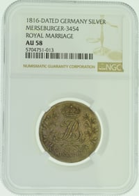 1816 NGC AU58 Saxe Weimar Marriage of Prince Bernhard Silver Medal