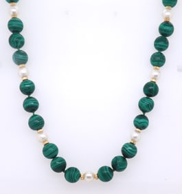 Malachite and Gold Ball Necklace