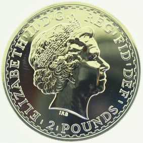 2008 Britannia One Ounce Fine Silver 2 Pound Elizabeth II DG REG FID DEF UK Coin