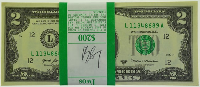 2017-A Series $2 Bills in Sequence (L) $200 Pack of New Gem CU