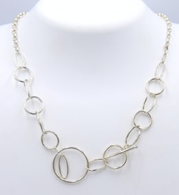 925 Sterling Silver Circle Necklace with Toggle Clasp