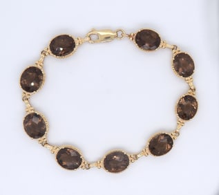 Wonderful Smokey Quartz Yellow Gold Bracelet