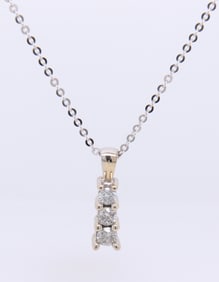 Elegant White Gold Three Diamond Bar Pendant on Chain