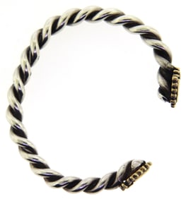 Sterling Silver And 14K Yellow Gold Twisted Cuff Bracelet