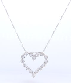 Brilliant White Gold Illusion Set Open Heart Diamond Pendant on Chain