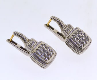 925 Sterling Silver White Topaz Pave Dangle Earrings