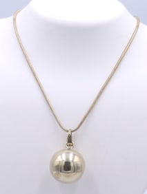 Vintage 925 Sterling Silver Ball Pendant on Chain Necklace