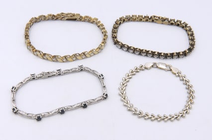 Group Lot of 4 Vintage 925 Sterling Silver Bracelets