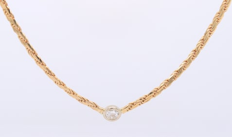 Dazzling Yellow Gold Bezel Set Diamond Station Necklace