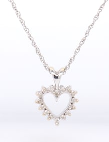 Dazzling White Gold Open Heart Diamond Pendant on Chain