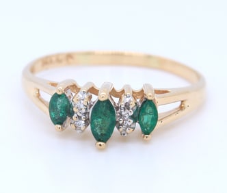 Handsome Yellow Gold Emerald and Diamond Pyramid Ring