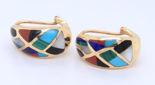 14kt Yellow Gold Multi Color Gemstone Earrings