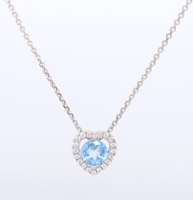 Gorgeous White Gold Blue Topaz and Diamond Pendant on Chain