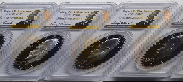 1973-S, 1974-S & 1976-S PCGS PR69 DCAM Clad Eisenhower $1 Proof Dollars (lot of 3)