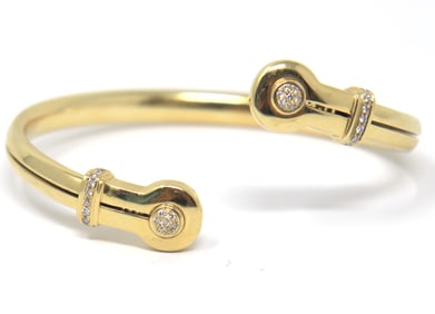 Italian DiModolo 18KT Yellow Gold Slip on twisted Bangle With Diamonds