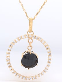 10KT Yellow Gold Garnet In Crystal Circle Necklace