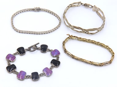 Group Lot of 4 Vintage 925 Sterling Silver Bracelets