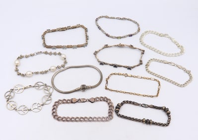 Group Lot of 11 Vintage 925 Sterling Silver Bracelets