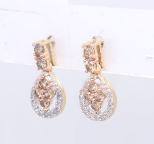 Fantastic Yellow Gold Chocolate and Diamond Dangle Earrings