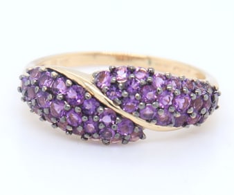 Wonderful Yellow Gold Amethyst Bypass Ring