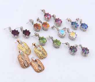 Group Lot of Vintage 925 Sterling Silver Mystic Dangle Earrings