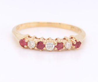 Gorgeous Yellow Gold Diamond and Ruby Seven Stone Band