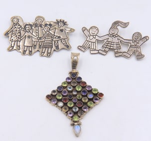 Group lot of 3 vintage 925 sterling silver jewelry