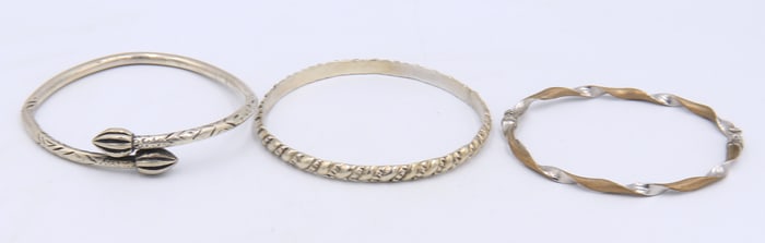 Group lot of 3 vintage 925 sterling silver bangles