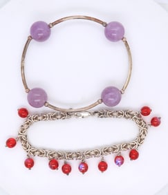 Group lot of 2 vintage 925 sterling silver amethyst and cubic zirconia bracelets