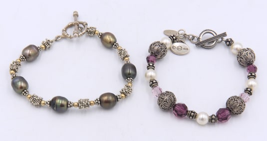 Group lot of 2 vintage 925 sterling silver bracelets