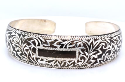 925 Sterling silver engraved cuff bangle