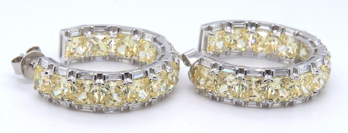 925 Sterling Silver Yellow Cubic Zirconia Hoop Earrings