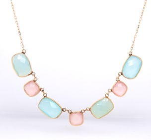 14kt Yellow gold Rose and green frosted quartz necklace