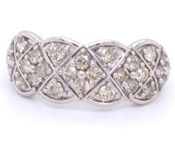 10kt White gold 0.85ctw woven cluster diamond ring