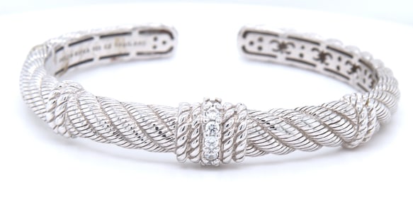 Judith Ripka 925 sterling silver CZ cuff bangle