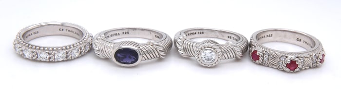 Lot of 4 Judith Ripka 925 sterling silver rings