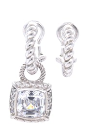 Judith Ripka 925 sterling silver cushion cut CZ dangle earrings