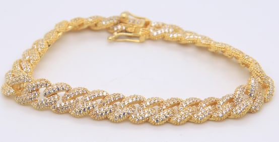 Sterling Silver Cubic Zirconia Curb Link Bracelet