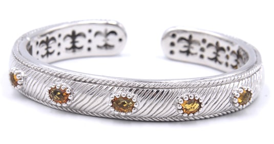 Judith Ripka 925 sterling silver Citrine cuff bangle