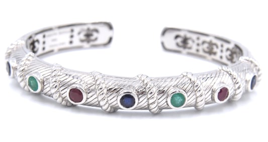 925 Sterling silver Judith Ripka multi color stone hinged bangle