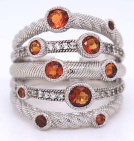 Signed Judith Ripka Citrine multi row ring