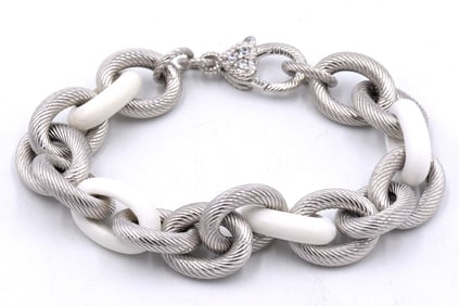 Judith Ripka Signature link bracelet with white Agate