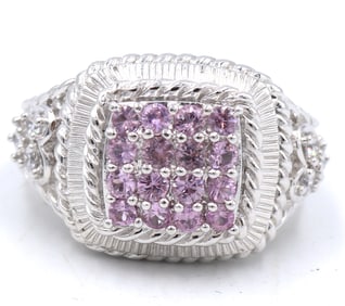 925 Sterling silver Judith Ripka pink CZ ring