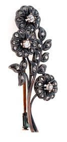 Antique 0.55ctw Mine and European Cut Diamond Flower Brooch in 18K