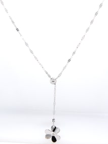 14kt White gold Flower Lariat necklace