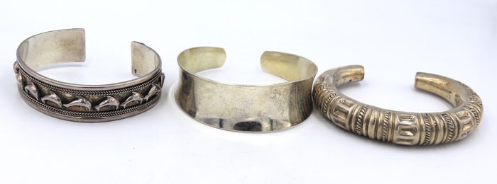 Lot of 3 Vintage 925 sterling silver cuff bangles