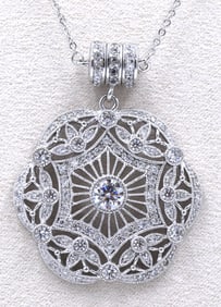 925 Sterling silver Cubic zirconia Medallion pendant on chain necklace